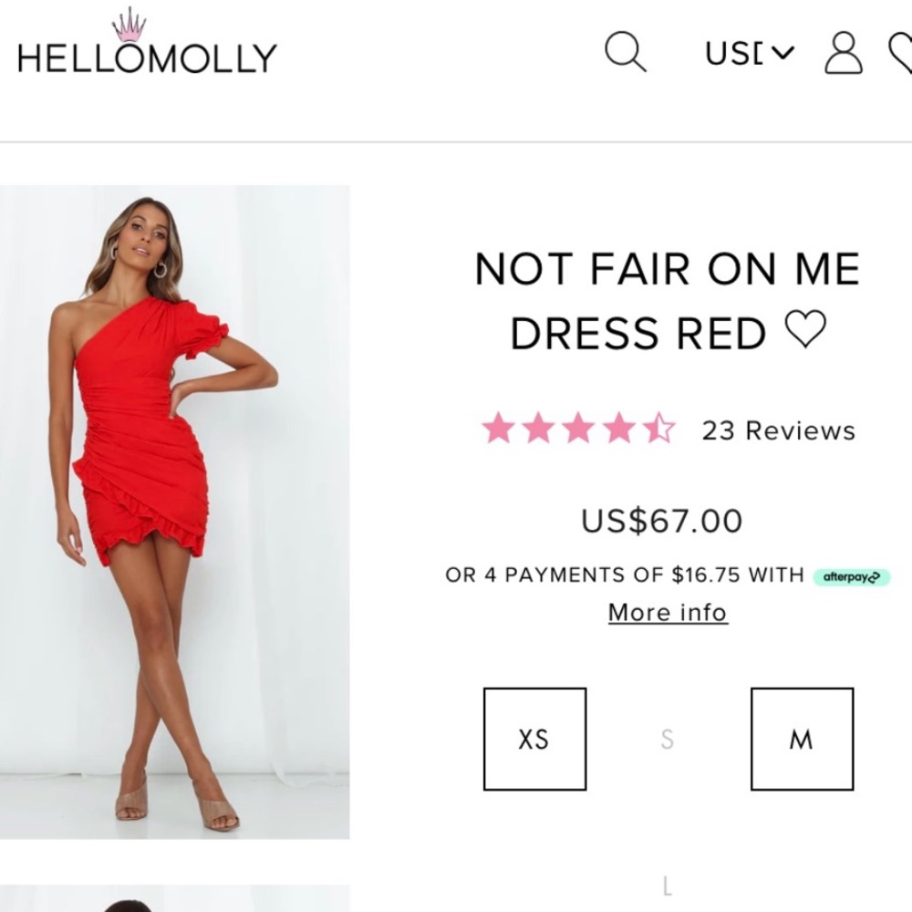 Hello Molly red ruched mini dress. Medium.